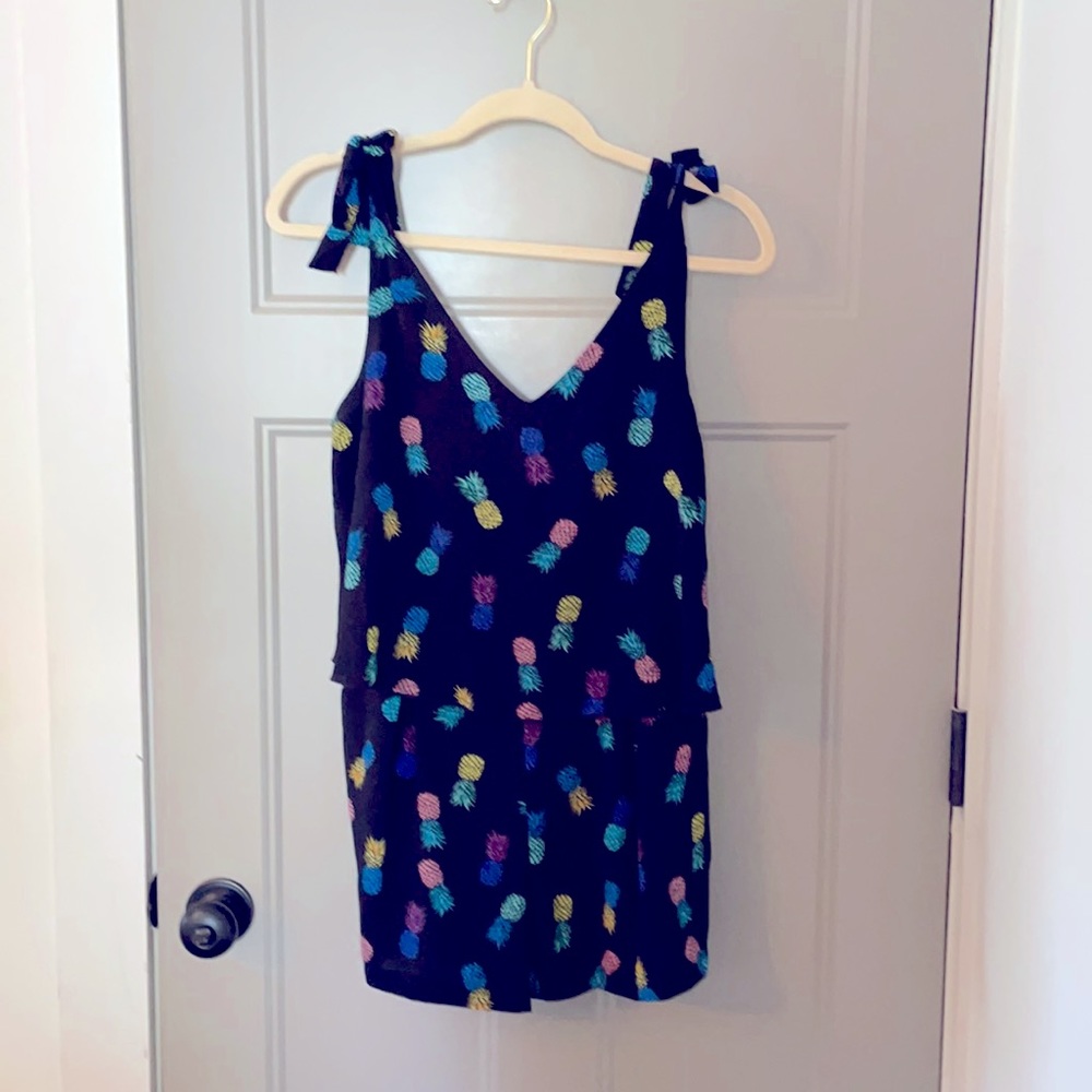 Cute Pineapple Romper with Tie Straps and Pockets